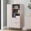 Garnero Arredamenti Credenza Alta-Credenza alta 80x140h cm 1 anta 2 cassetti cannettato moderna beige Vanessa