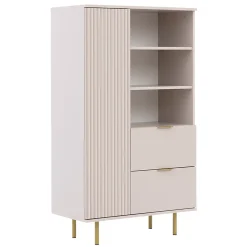 Garnero Arredamenti Credenza Alta-Credenza alta 80x140h cm 1 anta 2 cassetti cannettato moderna beige Vanessa