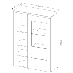 Garnero Arredamenti Credenza Alta|Credenze Moderne-Credenza alta 100x145h cm 1 anta con vetrina bianco frassinato rovere Paloma 2 Bianco Frassinato - Noce