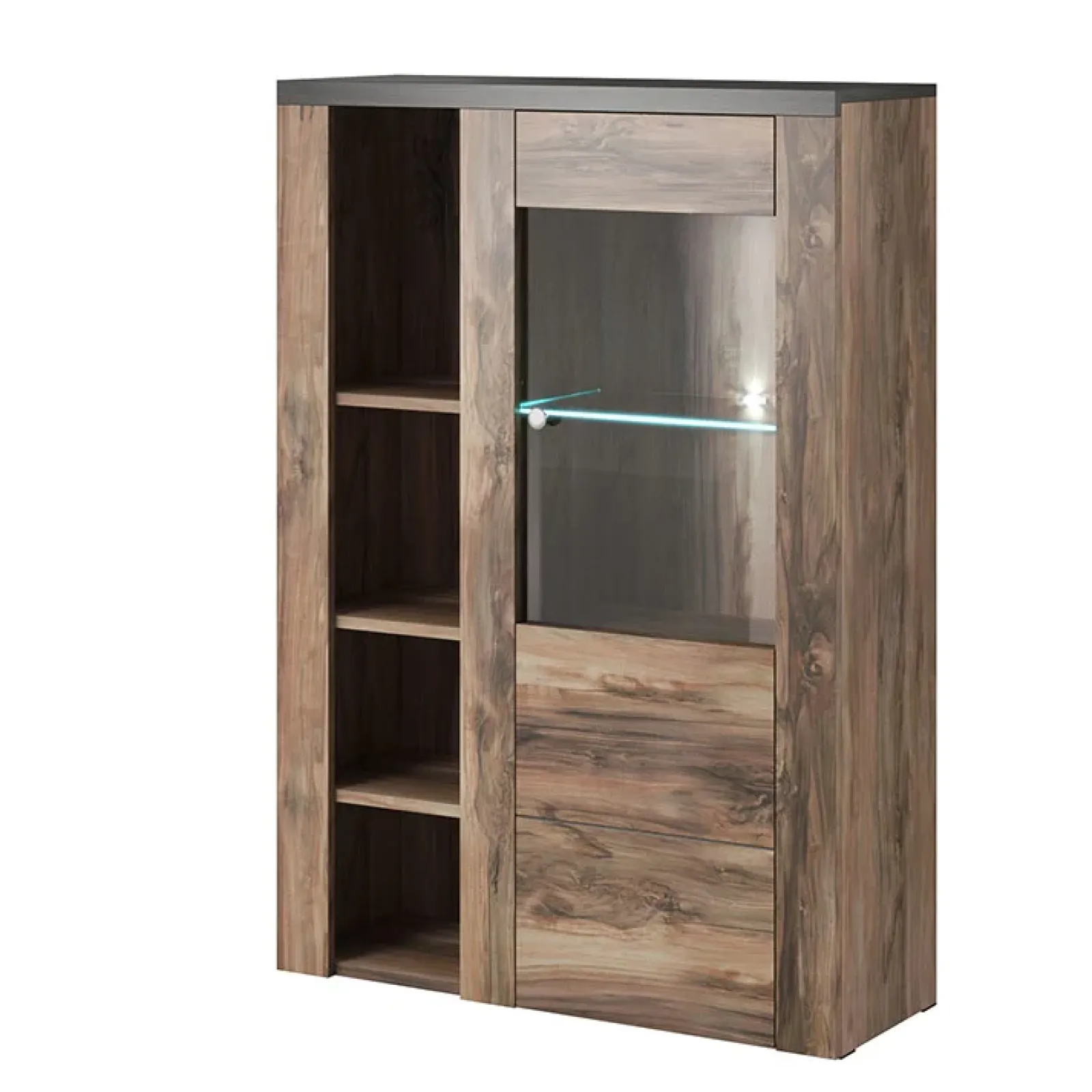 Garnero Arredamenti Credenza Alta|Credenze Moderne-Credenza alta 100x145h cm 1 anta con vetrina noce rovere grigio Paloma 2 Noce - Grigio