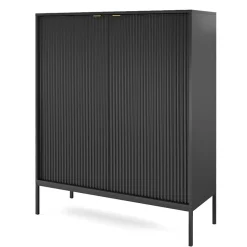 Garnero Arredamenti Credenze Moderne|Madie Moderne-Credenza alta 104x125h cm 2 ante moderna soggiorno nero Alisa Nero Opaco