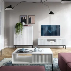 Garnero Arredamenti Credenza Alta|Credenze Moderne-Credenza alta 104x125h cm 2 ante soggiorno bianco Alisa Bianco Opaco