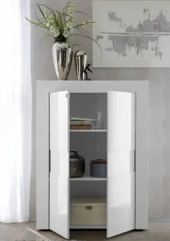 Garnero Arredamenti Credenza Alta|Credenze Moderne-Credenza alta 92x125h cm 2 ante moderna bianco laccato lucido Easy