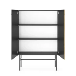 Garnero Arredamenti Credenza Alta|Credenze Moderne-Credenza alta 94x132h cm 2 ante moderna nero rovere cannettato Eterna Nero Opaco - Rovere Rustico
