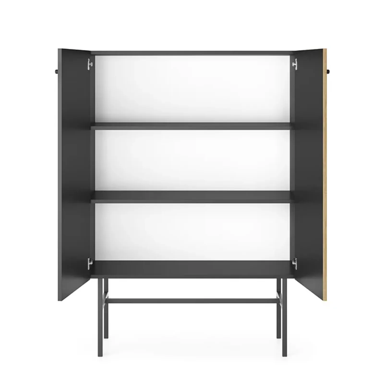 Garnero Arredamenti Credenza Alta|Credenze Moderne-Credenza alta 94x132h cm 2 ante moderna nero rovere cannettato Eterna Nero Opaco - Rovere Rustico