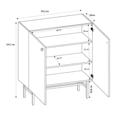 Garnero Arredamenti Credenza Alta|Credenze Moderne-Credenza alta 94x132h cm 2 ante moderna nero rovere cannettato Eterna Nero Opaco - Rovere Rustico