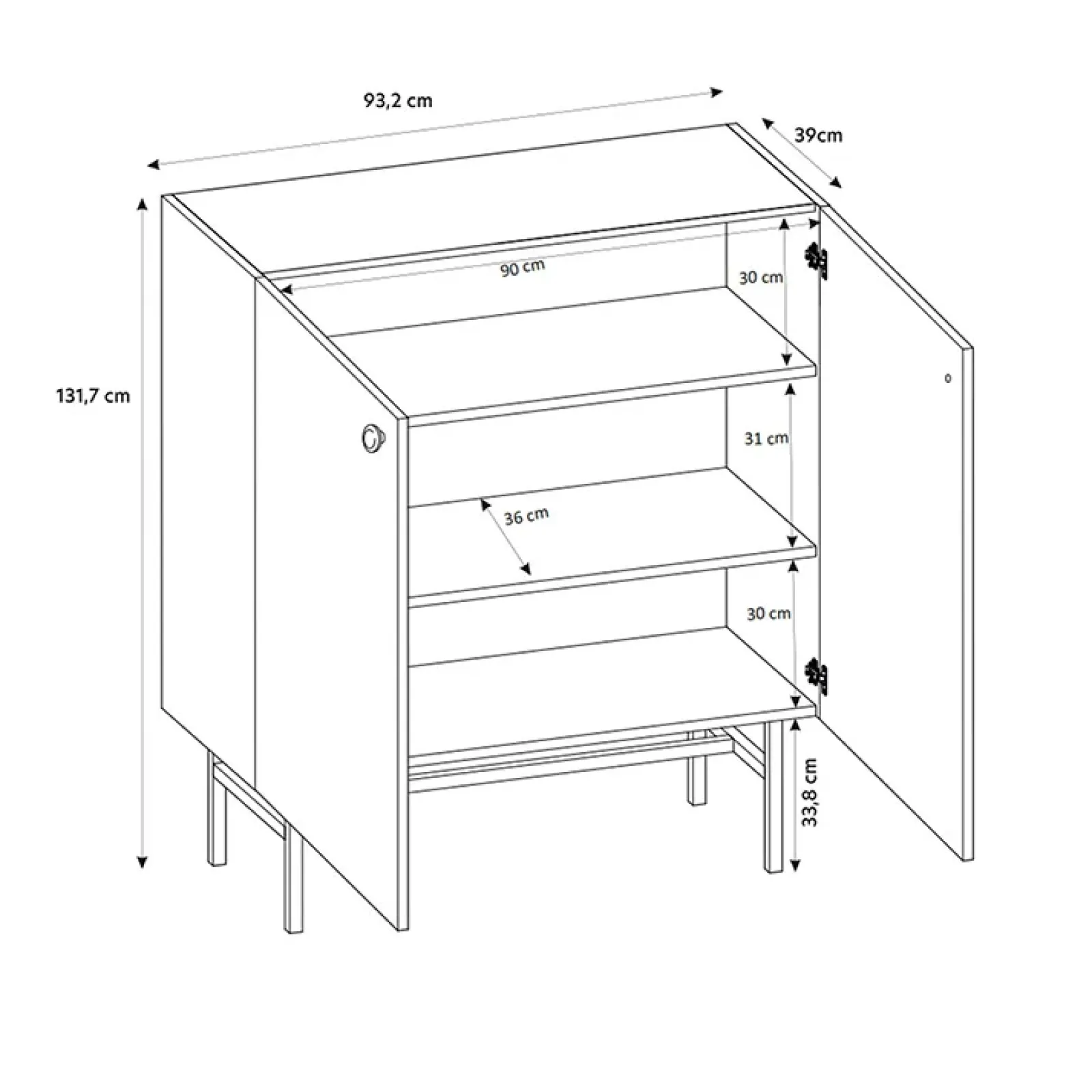 Garnero Arredamenti Credenza Alta|Credenze Moderne-Credenza alta 94x132h cm 2 ante moderna nero rovere cannettato Eterna Nero Opaco - Rovere Rustico