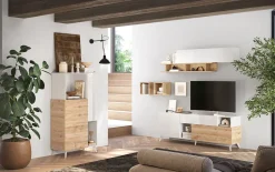 Garnero Arredamenti Credenza Alta|Credenze Moderne-Credenza alta 81x154h cm 2 ante bianco lucido rovere chiaro Witty Rovere - Bianco Lucido