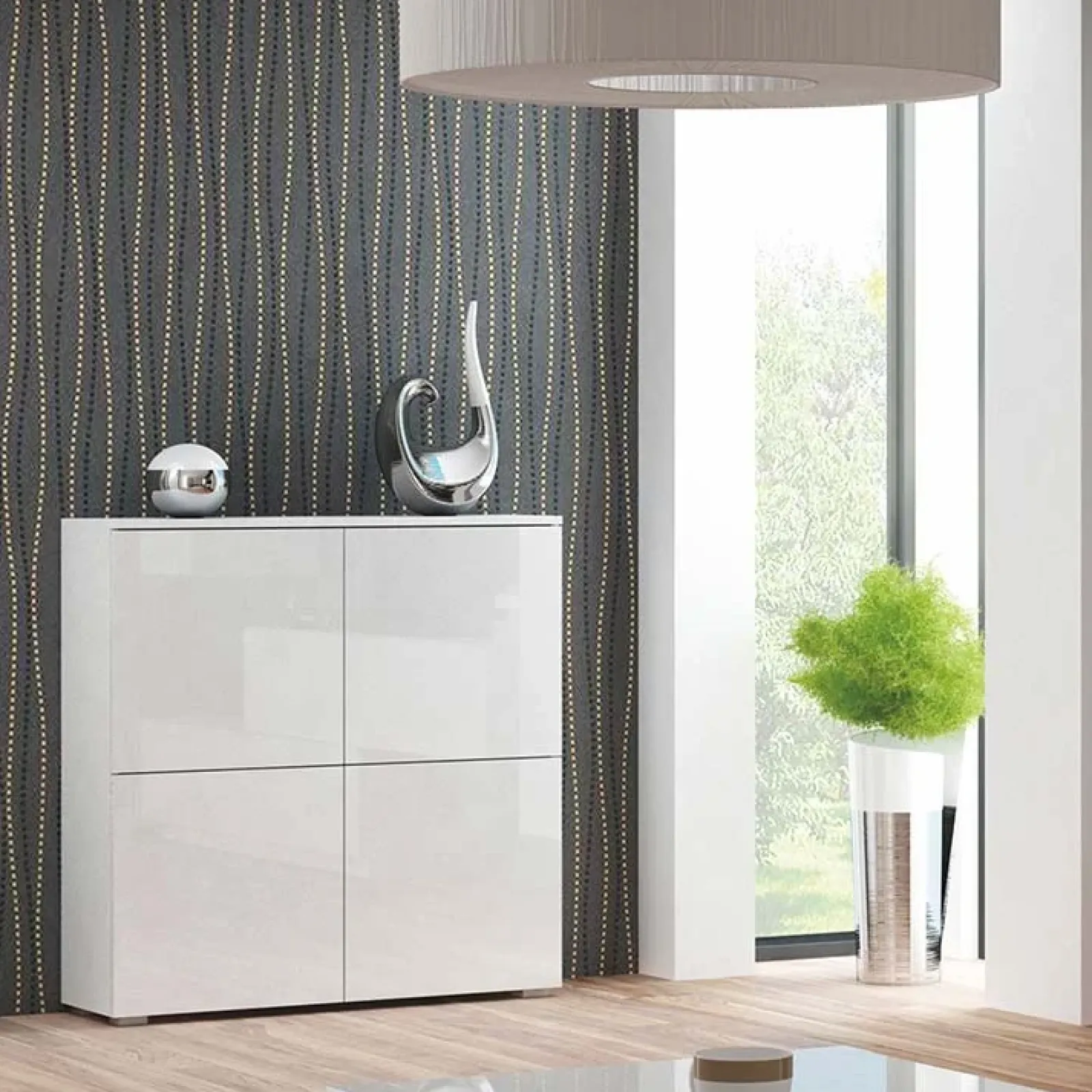 Garnero Arredamenti Credenza Alta|Credenze Moderne-Credenza alta 100x100h cm 4 ante bianco lucido Momo