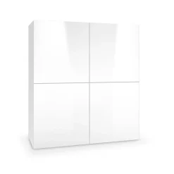 Garnero Arredamenti Credenza Alta|Credenze Moderne-Credenza alta 100x100h cm 4 ante bianco lucido Momo