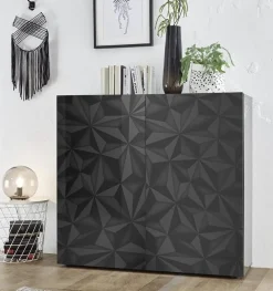 Garnero Arredamenti Credenza Alta|Credenze Moderne-Credenza alta 121x111h cm 2 ante grigio laccato lucido con serigrafia Marvis Antracite