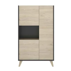Garnero Arredamenti Credenze Moderne|Credenza Alta-Credenza alta 81x135h cm 3 ante moderna rovere grafite Elmer Rovere - Grafite