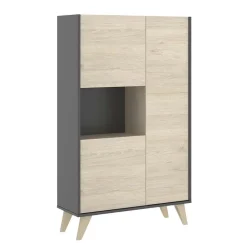 Garnero Arredamenti Credenze Moderne|Credenza Alta-Credenza alta 81x135h cm 3 ante moderna rovere grafite Elmer Rovere - Grafite