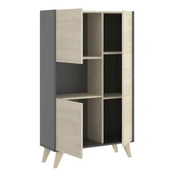 Garnero Arredamenti Credenze Moderne|Credenza Alta-Credenza alta 81x135h cm 3 ante moderna rovere grafite Elmer Rovere - Grafite