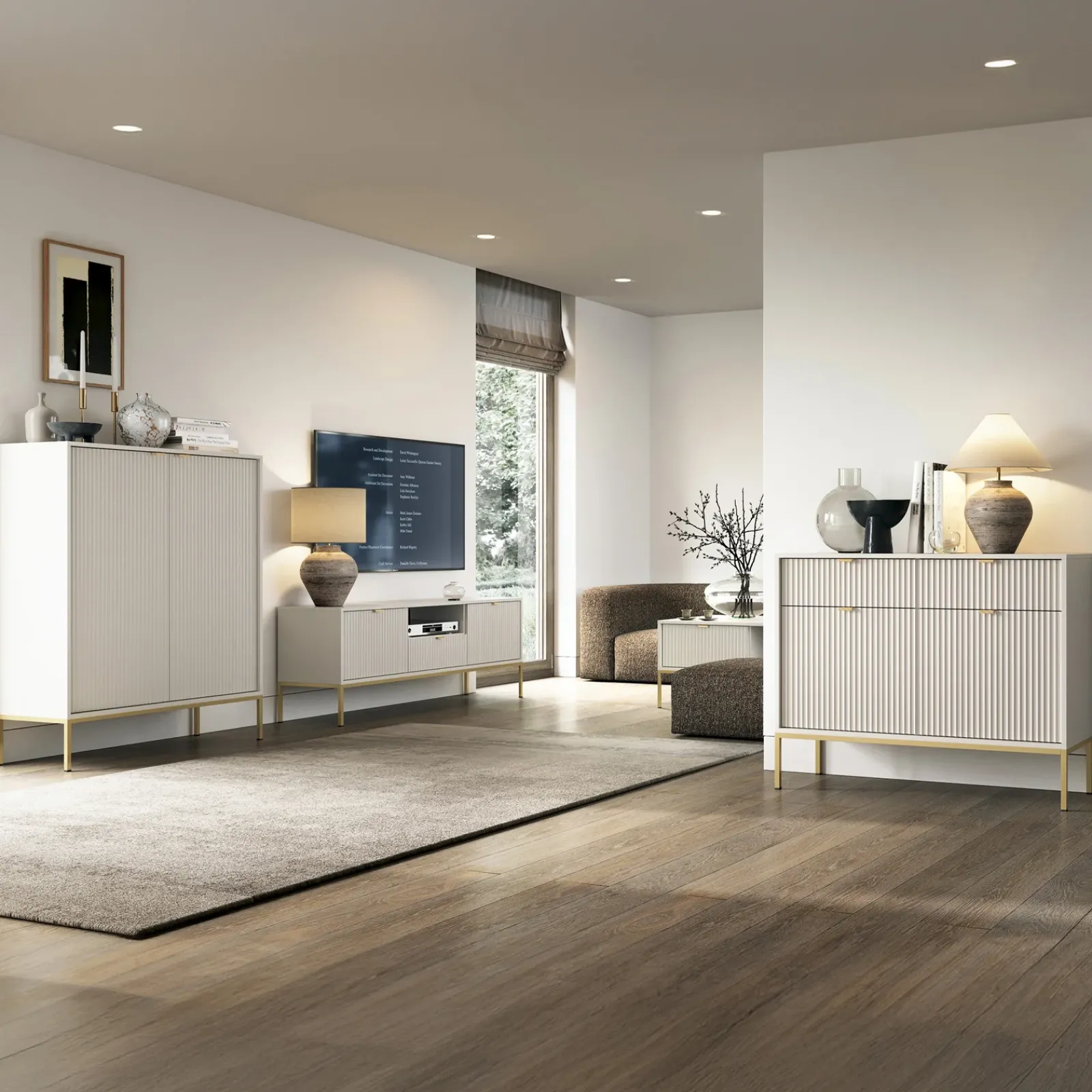 Garnero Arredamenti Credenze Moderne|Madie Moderne-Credenza alta 104x125h cm 2 ante soggiorno Alisa Beige