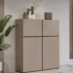 Garnero Arredamenti Credenze Moderne|Credenza Alta-Credenza alta 120x140h cm 4 ante moderna nero Lolla Tortora