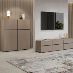 Garnero Arredamenti Credenze Moderne|Credenza Alta-Credenza alta 120x140h cm 4 ante moderna nero Lolla Tortora