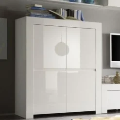 Garnero Arredamenti Credenza Alta|Credenze Moderne-Credenza alta 119x140h cm 4 ante moderna bianco lucido Essential