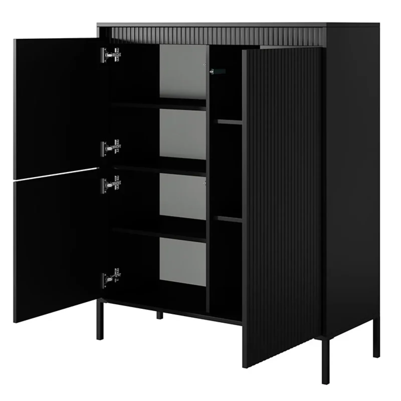 Garnero Arredamenti Credenza Alta-Credenza alta 104x124h cm 3 ante cannettato Ciar Nero Opaco