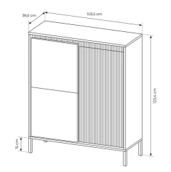 Garnero Arredamenti Credenza Alta-Credenza alta 104x124h cm 3 ante cannettato Ciar Nero Opaco