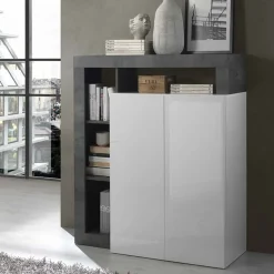 Garnero Arredamenti Credenza Alta|Credenze Moderne-Credenza alta 108x126h cm 2 ante soggiorno bianco lucido ossido Invictus Ossido - Bianco Lucido