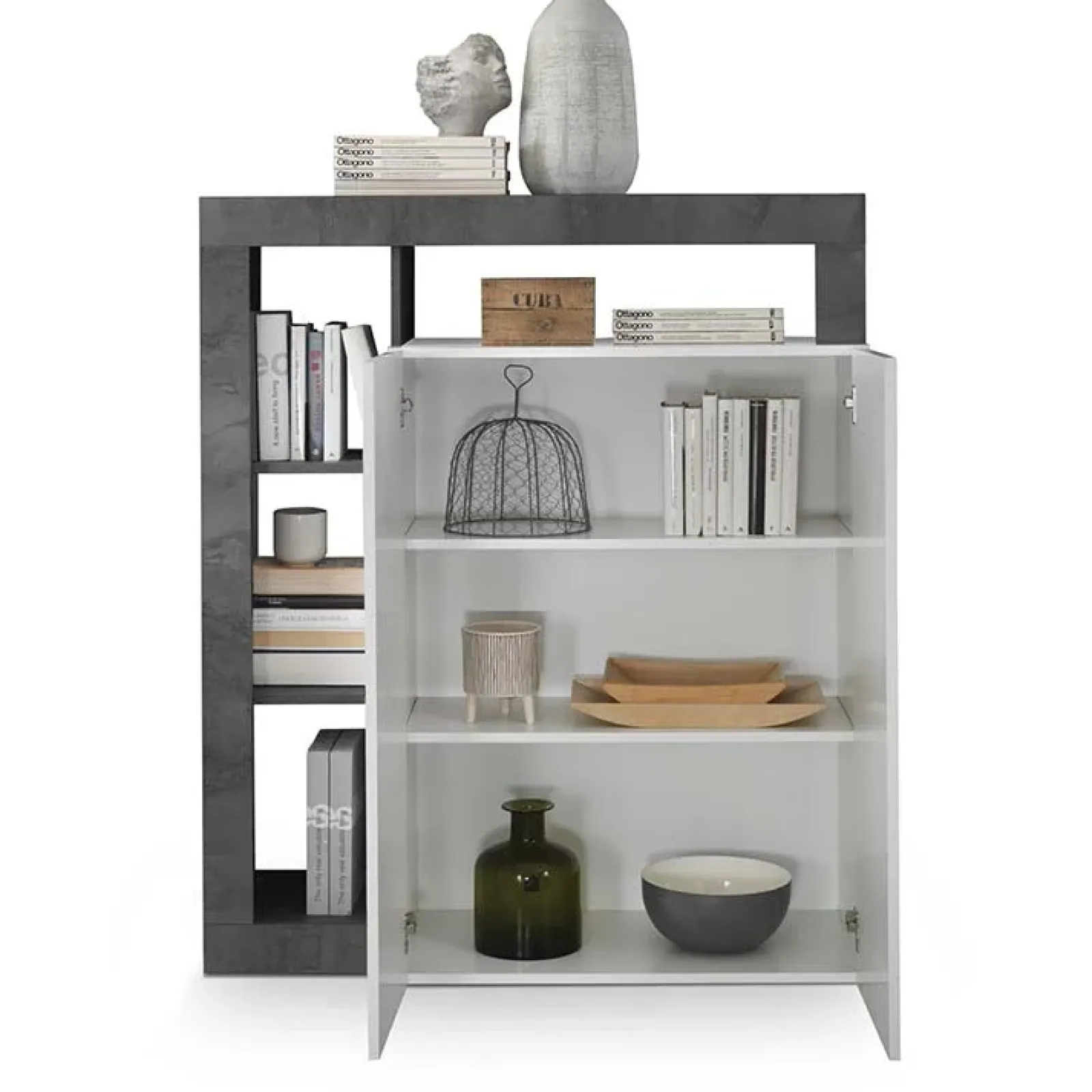 Garnero Arredamenti Credenza Alta|Credenze Moderne-Credenza alta 108x126h cm 2 ante soggiorno bianco lucido ossido Invictus Ossido - Bianco Lucido