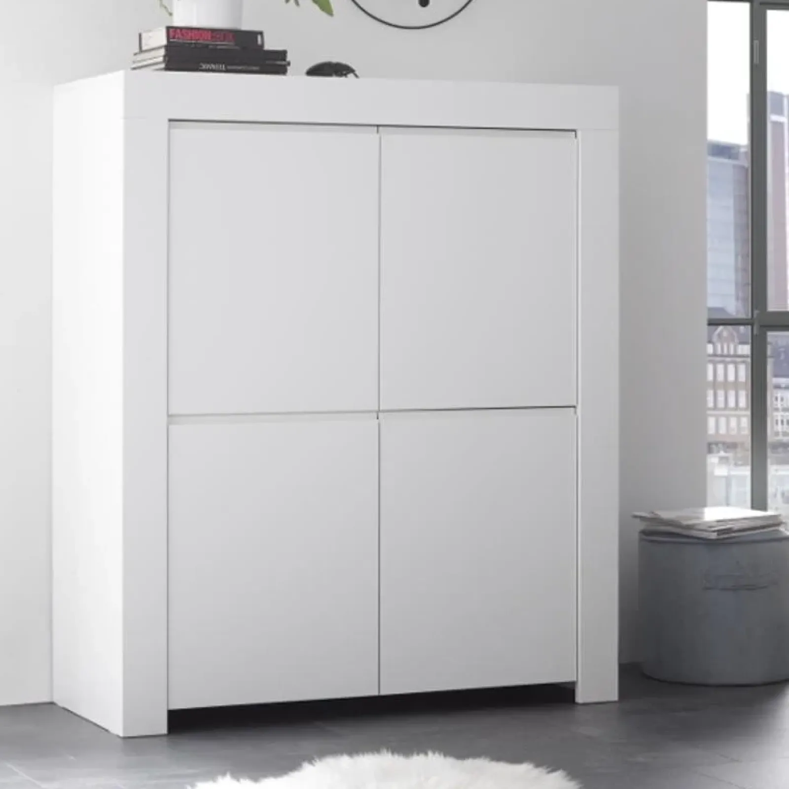 Garnero Arredamenti Credenza Alta-Credenza alta 110x140h cm 4 ante Halston Bianco Opaco