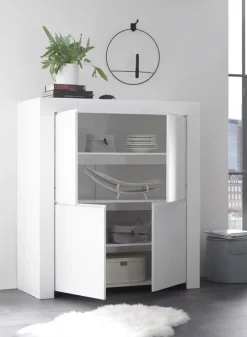 Garnero Arredamenti Credenza Alta-Credenza alta 110x140h cm 4 ante Halston Bianco Opaco