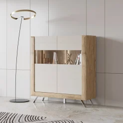 Garnero Arredamenti Credenza Alta-Credenza alta 129x137h cm 2 ante rovere tortora lucido Jumbo Tortora - Rovere