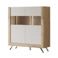 Garnero Arredamenti Credenza Alta-Credenza alta 129x137h cm 2 ante rovere tortora lucido Jumbo Tortora - Rovere