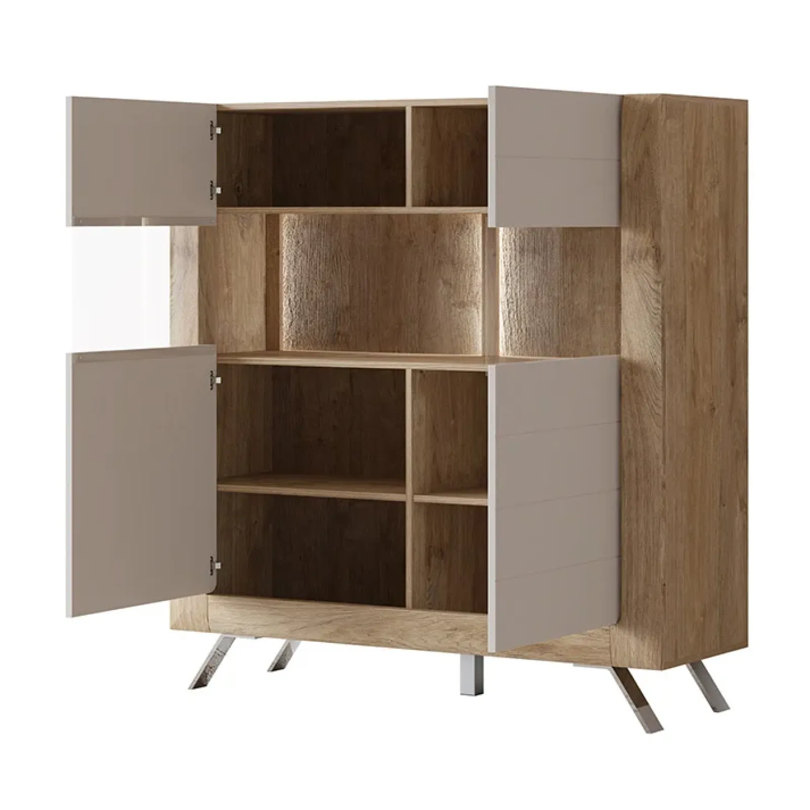 Garnero Arredamenti Credenza Alta-Credenza alta 129x137h cm 2 ante rovere tortora lucido Jumbo Tortora - Rovere