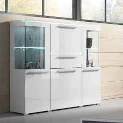 Garnero Arredamenti Credenza Alta-Credenza alta 130x128h cm 4 ante 1 cassetto Frisk Bianco Lucido