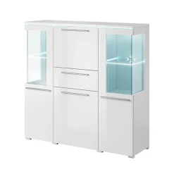 Garnero Arredamenti Credenza Alta-Credenza alta 130x128h cm 4 ante 1 cassetto Frisk Bianco Lucido