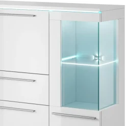 Garnero Arredamenti Credenza Alta-Credenza alta 130x128h cm 4 ante 1 cassetto Frisk Bianco Lucido