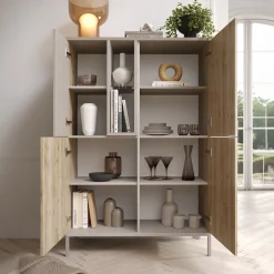 Garnero Arredamenti Credenza Alta-Credenza alta 101x152h cm 4 ante 2 vani rovere chiaro beige Tony