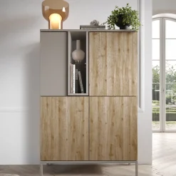 Garnero Arredamenti Credenza Alta-Credenza alta 101x152h cm 4 ante 2 vani rovere chiaro beige Tony