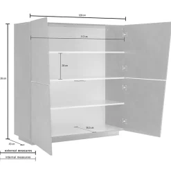 Garnero Arredamenti Credenza Alta-Credenza alta 120x126h cm 4 ante Candia Gihome® Bianco Lucido