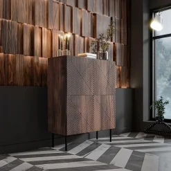 Garnero Arredamenti Credenza Alta-Credenza alta 89x118h cm 4 ante noce scuro con frontali serigrafati Savanna