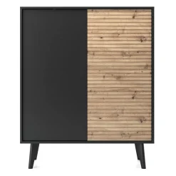 Garnero Arredamenti Credenza Alta-Credenza alta 104x125h cm 2 ante moderna rovere cannettato nero Tonk