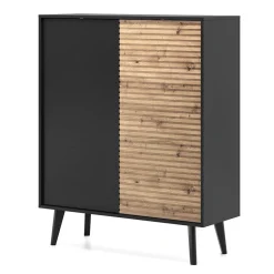 Garnero Arredamenti Credenza Alta-Credenza alta 104x125h cm 2 ante moderna rovere cannettato nero Tonk