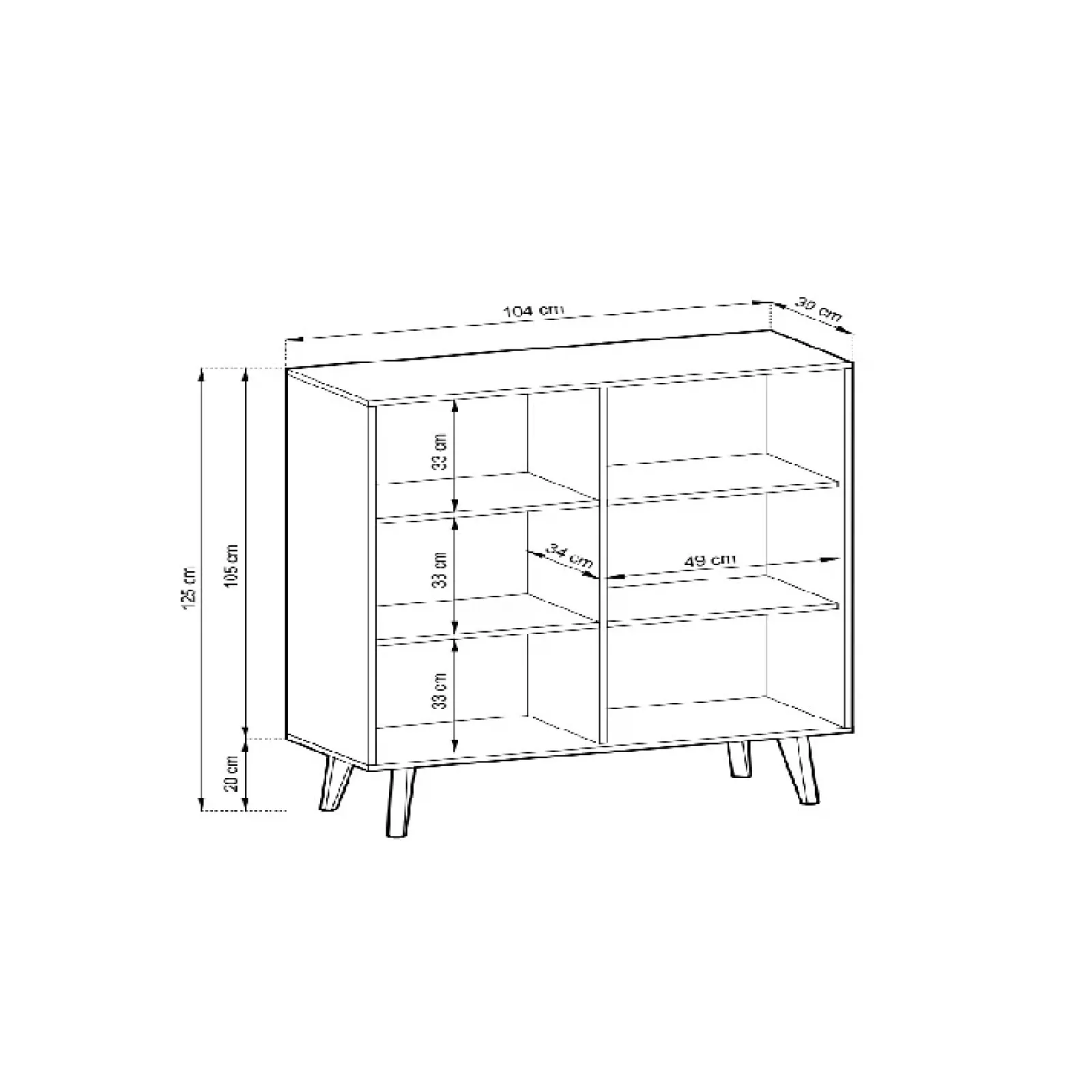 Garnero Arredamenti Credenza Alta-Credenza alta 104x125h cm 2 ante moderna rovere cannettato nero Tonk