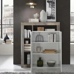 Garnero Arredamenti Credenza Alta|Credenze Moderne-Credenza alta 108x126h cm 2 ante soggiorno bianco lucido pero Invictus Rovere Rustico - Bianco Lucido