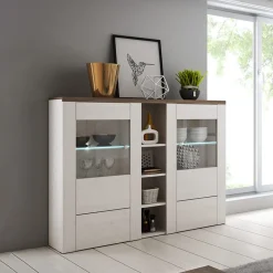 Garnero Arredamenti Credenza Alta-Credenza alta 155x130h cm 2 ante bianco frassinato rovere Paloma 2 Bianco Frassinato - Noce