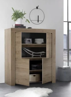Garnero Arredamenti Credenza Alta|Credenze Moderne-Credenza alta 110x140h cm 4 ante moderna chiaro Halston Rovere