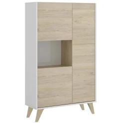 Garnero Arredamenti Credenza Alta|Credenze Moderne-Credenza alta 81x135h cm 3 ante moderna rovere bianco Elmer Rovere - Bianco opaco