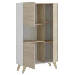 Garnero Arredamenti Credenza Alta|Credenze Moderne-Credenza alta 81x135h cm 3 ante moderna rovere bianco Elmer Rovere - Bianco opaco