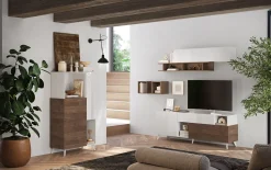 Garnero Arredamenti Credenza Alta|Credenze Moderne-Credenza alta 81x154h cm 2 ante bianco lucido rovere scuro Witty Noce - Bianco Lucido