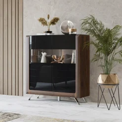 Garnero Arredamenti Credenza Alta-Credenza alta 129x137h cm 2 ante noce nero lucido Jumbo Nero Lucido - Noce