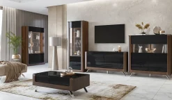 Garnero Arredamenti Credenza Alta-Credenza alta 129x137h cm 2 ante noce nero lucido Jumbo Nero Lucido - Noce