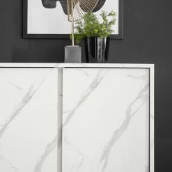 Garnero Arredamenti Credenza Alta|Credenze Moderne-Credenza alta 92x145h cm 4 ante effetto Viking Marmo bianco